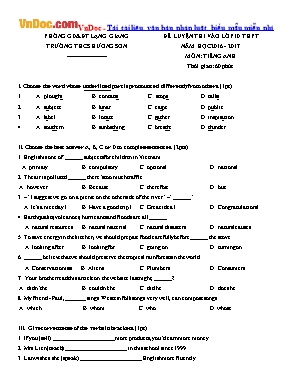 Đề luyện thi vào Lớp 10 THPT môn Tiếng Anh - Năm học 2016-2017 - Trường THCS Hương Sơn